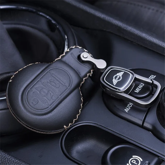 Для MINI F54 F55 F56 F57 F60 чехол из натуральной кожи для ключей автомобиля чехол для пульта дистанционного управления металлический брелок mini cooper аксессуары для стайлинга автомобилей - Название цвета: black white-logo