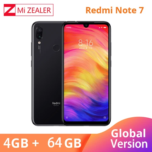 Черный Белый Xiaomi Redmi Note 7 с глобальной версией, 4 Гб ОЗУ, 64 Гб ПЗУ, 5 В, 2 А, QC зарядка, мобильный телефон Snapdragon 660, 4000 мА/ч, Xiomi камера 48 МП - Цвет: Черный
