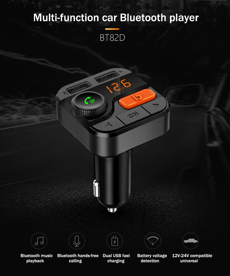 JaJaBor fm-передатчик беспроводной громкой связи Вызов Bluetooth автомобильный комплект Bluetooth 5,0 Автомобильный MP3 музыкальный плеер Поддержка обнаружения напряжения