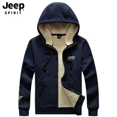 JEEP SPIRIT демисезонная Мужская Толстовка Повседневная с капюшоном воротник флис теплое с длинными рукавами мужские s толстовки m-xxxl Толстовка Куртка - Цвет: Синий