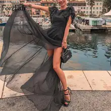 Forefair шифоновое сексуальное платье в горошек женское длинное летнее богемное стильное модное прозрачное пляжное Черное макси платье