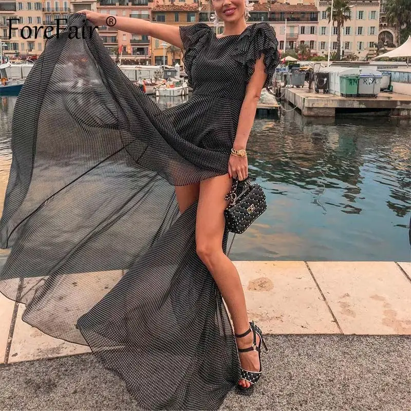 Женское длинное шифоновое платье в горошек Forefair прозрачное пляжное черное макси