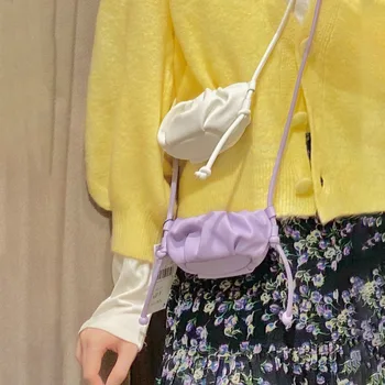 

Lovely Fashion Girls Mini Size Colorful Dumpling Crossbody Bag PU Leather INS Hot Sales Soft Leather Corrugated Cloud Bag