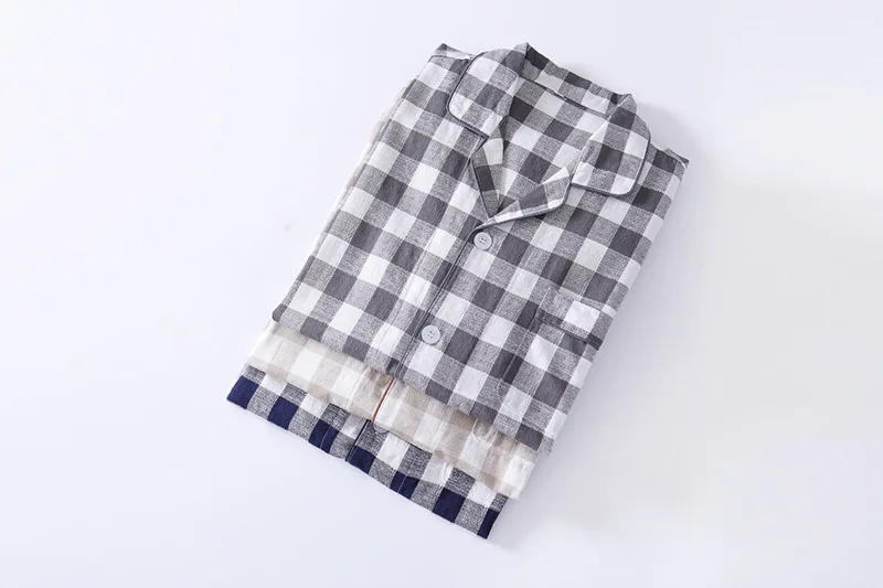 Summer New Plus size Men Casual Plaid Pajama sets Male 100%Cotton Sleepwear suit Men's Turn-Down collar shirt& Half Pants