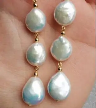 

free shipping>>>>noble jewelry 13-12mm AAA South Sea White Baroque Pearl Earrings please chocie A hook or B hook