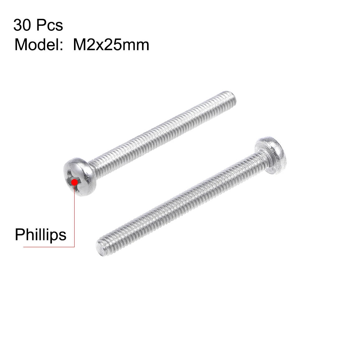 Uxcell крепежные винты Pan крестовая отвертка 304 Нержавеющая сталь M2x25mm 30 шт