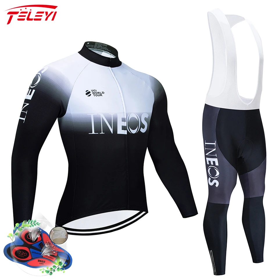 2019Team long sleeve Cycling jersey Set bib pants ropa ciclismo bicycle clothing MTB bike jersey Uniform Men clothes - Цвет: 4
