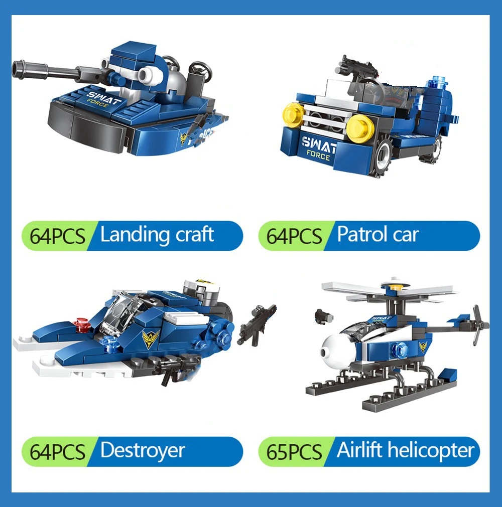 8In1 515pcs Building Blocks Toys City Police Series Special Police Puzzle Action For Children New Year Gifts Education Toy#E