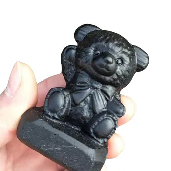 

1pc Natural obsidian quartz stone sculpture carvings hand carved 2 inches teddy bear crystal quartz statue for healing
