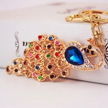 Дизайн в Корейском стиле креативные милые красочные с инкрустацией стразами павлин автомобильный брелок для ключей металлический кулон Женская сумка Аксессуары цепочки для ключей