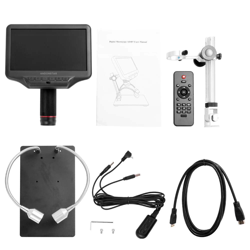 270X Digital Biological Microscope 1080P AD407 Soldering Microscope Camera for Repairing Soldering with 3D Screen and Bracket