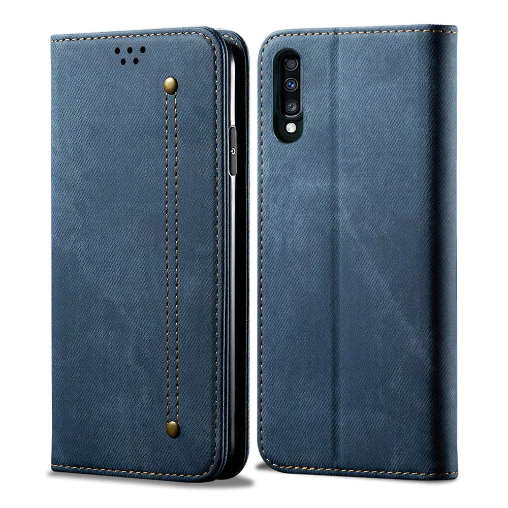 Текстура ткани холст флип чехол для samsung A20 A30 A50 A70 A90 бумажник чехол для Galaxy A10s A20s A30s A50s A70s Джинсовый чехол для телефона