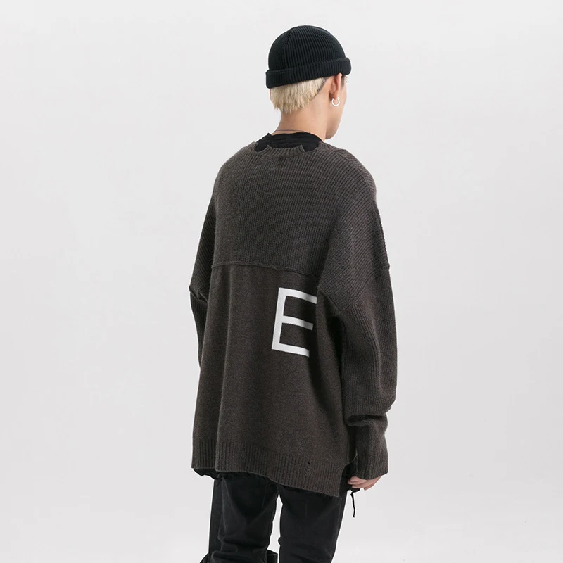 Рваные Марка NEW FASHION Hi Street Для мужчин свитера Проблемные свитер для улицы с буквенным принтом Для мужчин/Осенне-зимняя Дамская обувь Повседневное вязаный R2315