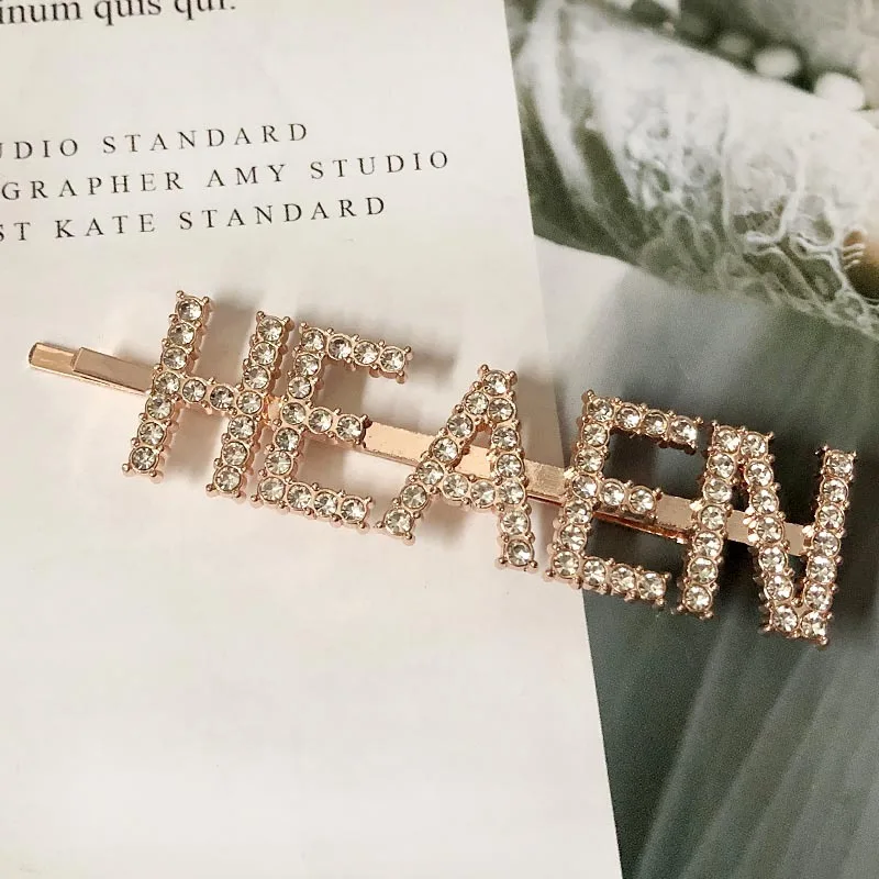 HEAEN Rose Gold 1 шт., заколки для волос с кристаллами и буквами, стразы, заколки для волос, заколки для волос, инструменты для укладки волос, аксессуары, ювелирный подарок - Цвет: HEAEN Rose Gold