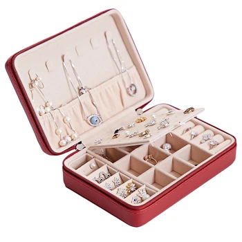 

Portable PU Jewelry Box Zipper Bracelet Earrings Necklace Rings Storage Case Cabinet for Travel