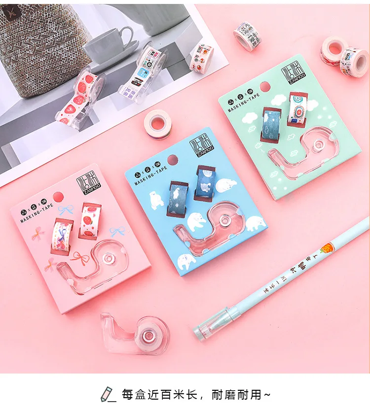 Kawaii васи лента Набор 2 васи ленты+ 1 слайсер Лента Диспенсер Kawaii маскирующая лента декоративная клейкая лента Декоративный Рождественский скотч