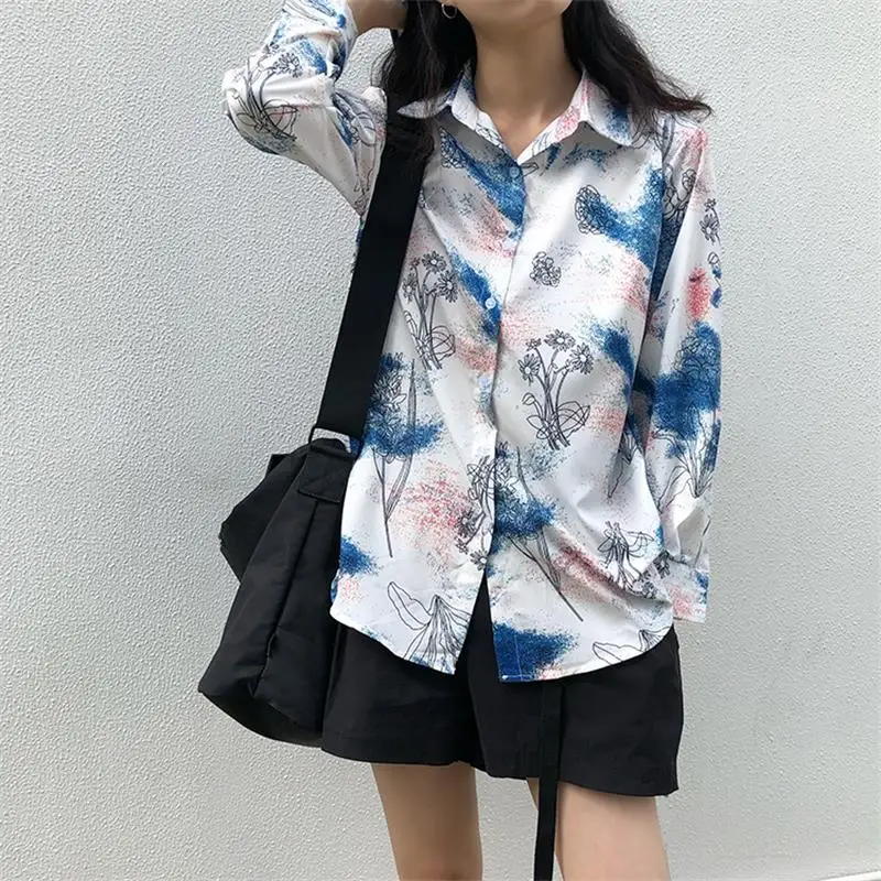 

Color Splash Ink Loose Shirt Female Korean Harajuku Women's Shirts Ulzzang Japanese Kawaii Ladies Vintage Clothes For Women