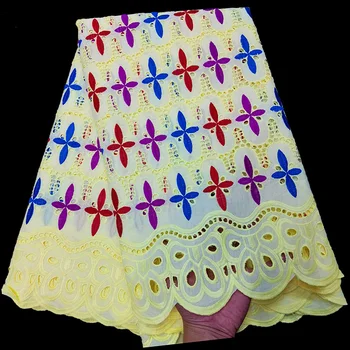 

Hot sale Hollowed out Swiss Voile Lace Fabric HLS162 triple-colors 4 leaves flower pattern design Party dress Cotton Fabric