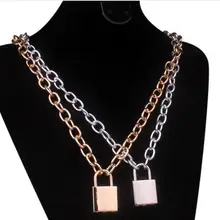 Панк Винтаж Квадратный замок подвески ожерелья для женщин дружба подарки простой дизайн золото серебро цвет цепи сплав шеи