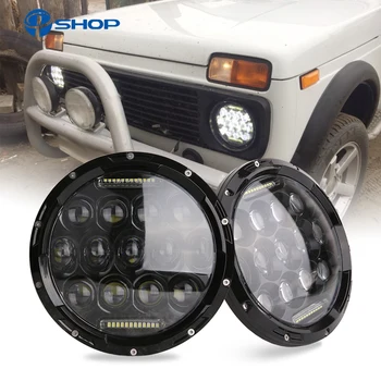 

2x 75W 7'' Led Headlight H4 High Low Beam Round Cars Running Lights for Jeep Lada Niva 4x4