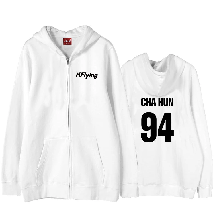 fleece Nflying альбом yaho имя члена печать белая куртка с капюшоном kpop унисекс флис/тонкий свободный свитер на молнии - Цвет: fleece