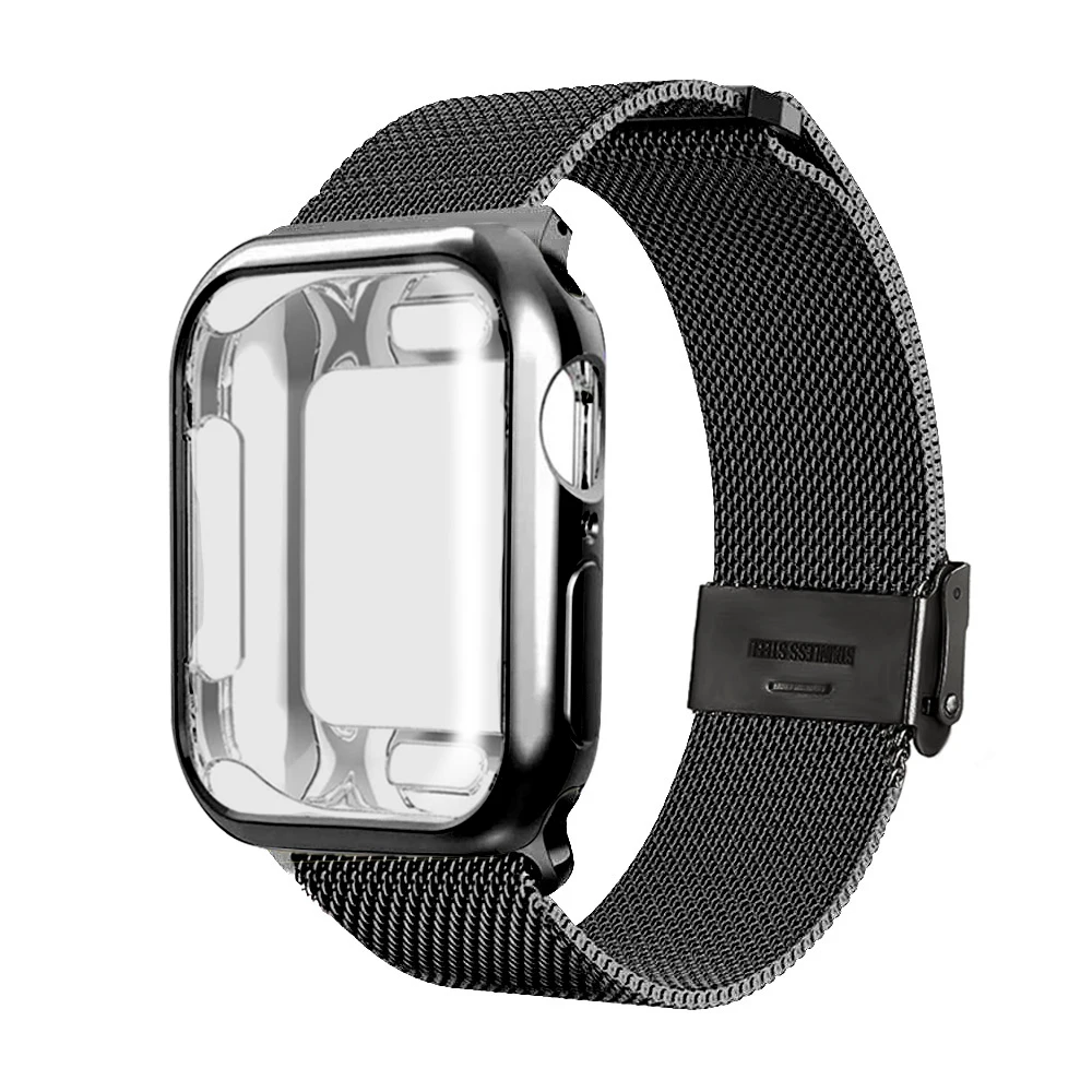 Миланская петля ремешок+ чехол магнитная пряжка для Apple watch 42 мм 38 мм 40 мм 44 мм браслет ремешок относится к iwatch серии 5 4 3 2 1 - Цвет ремешка: Black