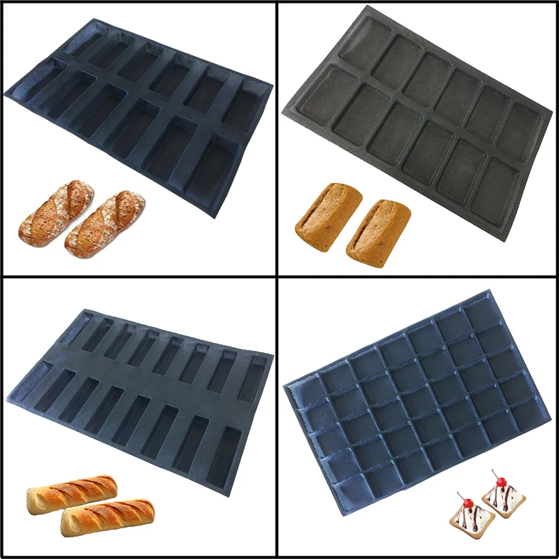 Kitchen Food Grade Breathable Biscuits Bread Mold Black Fiberglass Silicone Bun Mould Non Stick Baguette Bakeware Baking Pan | Дом и сад
