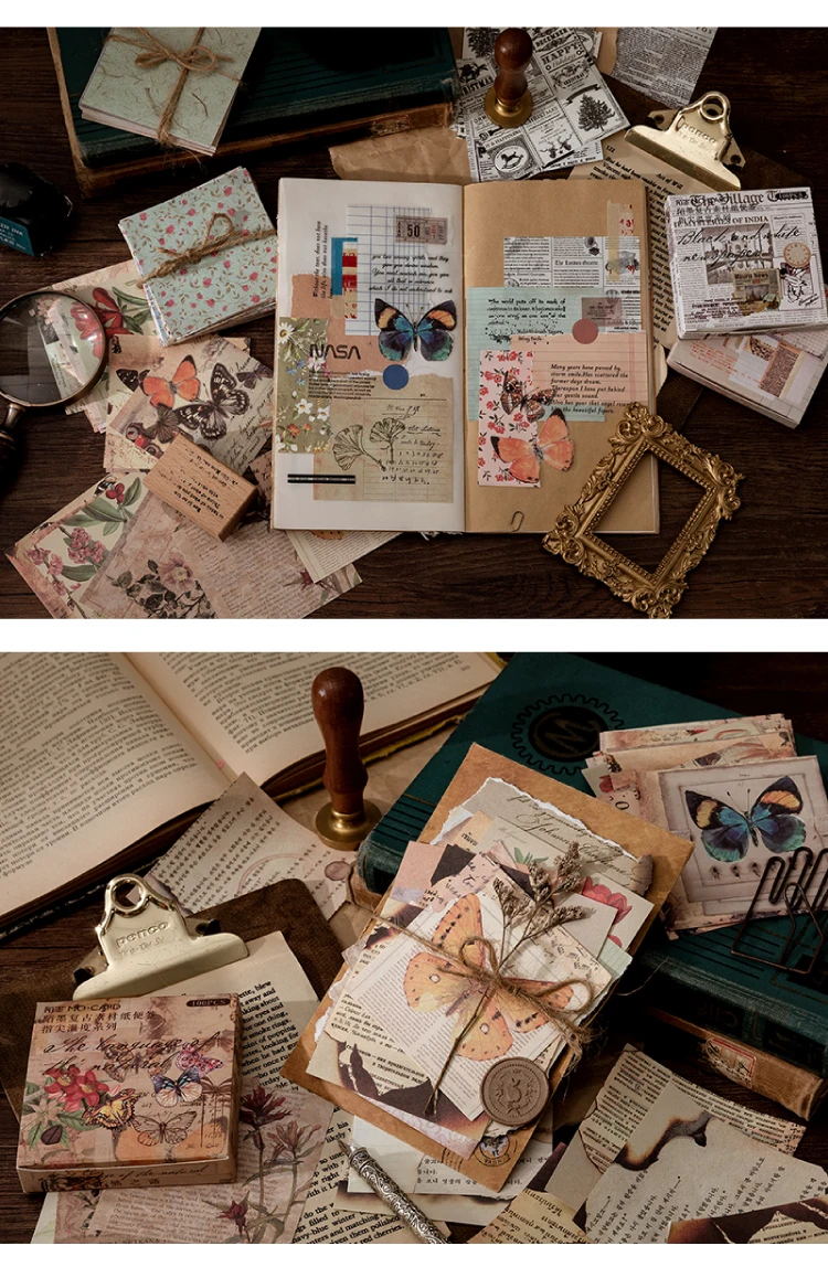Yoofun 100 Stück/Packung Vintage-Notizblöcke, Retro-Blume, Schmetterling, Material, Papier für Scrapbooking, Tagebuch, Tagebuch, Dekoration, Collage, DIY – Detail 10