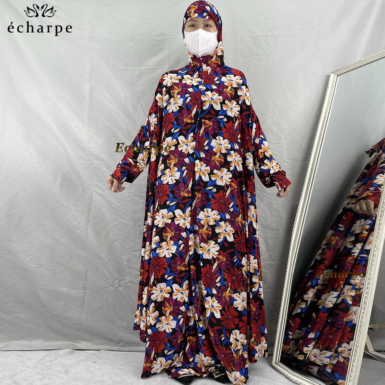 peças muçulmano hijabs vestido de oração feminino vestuário dubai abaya árabe jibab islam flores djellaba femmel khimar caftan roupas