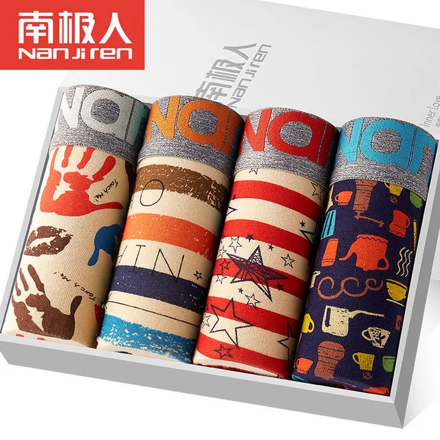 2022 Men Underwear Boxer Shorts Panties Solid Shorts Brand Underpants Men 100% Cotton Breathable Mid Waist Shorts Men L-3XL 4pcs F