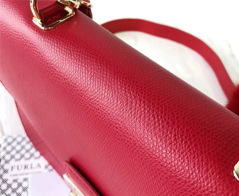 Оригинальные женские сумки FURLA, высокое качество, большие размеры, женские меховые кожаные сумки красного цвета, Размер 23 см* 8 см* 17,5 см
