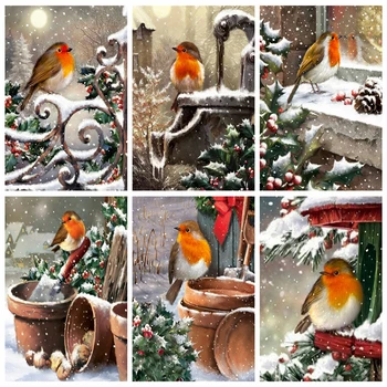 

HUACAN Diamond Embroidery Animal Diamond Painting Christmas Bird Cross Stitch Snow Mosaic Winter Home Decor New Year's Gift