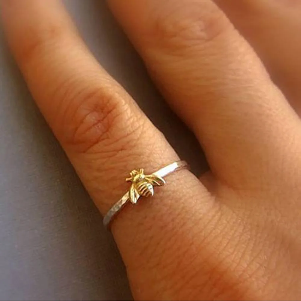 1 шт простой крошечный Чистый золотой цвет сплав пчела палец кольца золото молотый группа укладки кольца украшения на свадьбу, годовщину