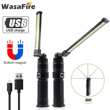 

Foldable COB LED Working Light Magetic Flashlight USB Rechargeable Torch White Red Light Rotate Lantern for Camping Repairing