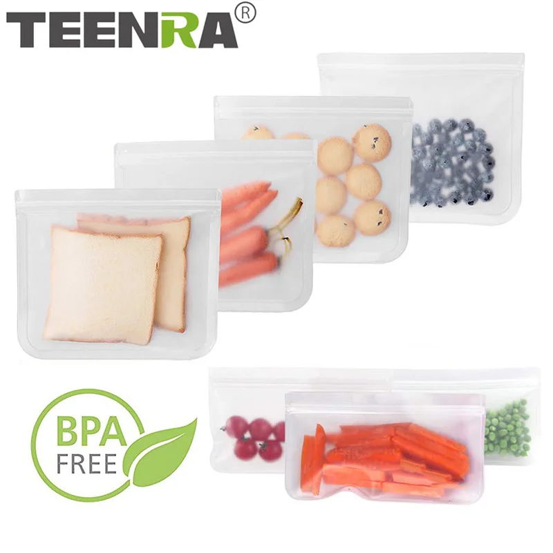 

TEENRA 1Pcs Silicone Food Storage Bag EVA Reusable Silicone Bag Zip Lock Freezing Bags Leakproof Food Fresh Containers