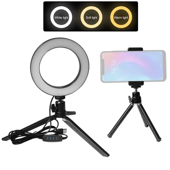 

6inch Dimmable LED Ring Light 3 Colors 3500-6500K Temperature 10 Levels Adjustable with Tripods Phone holder for Video Live