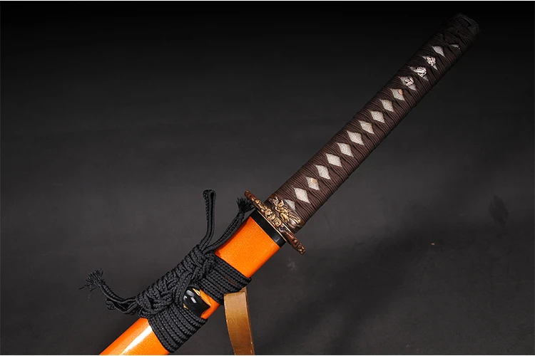 104cm length long sword Japanese real Katana handmade quality samurai swords heat tempered sharp edge orange color wooden saya