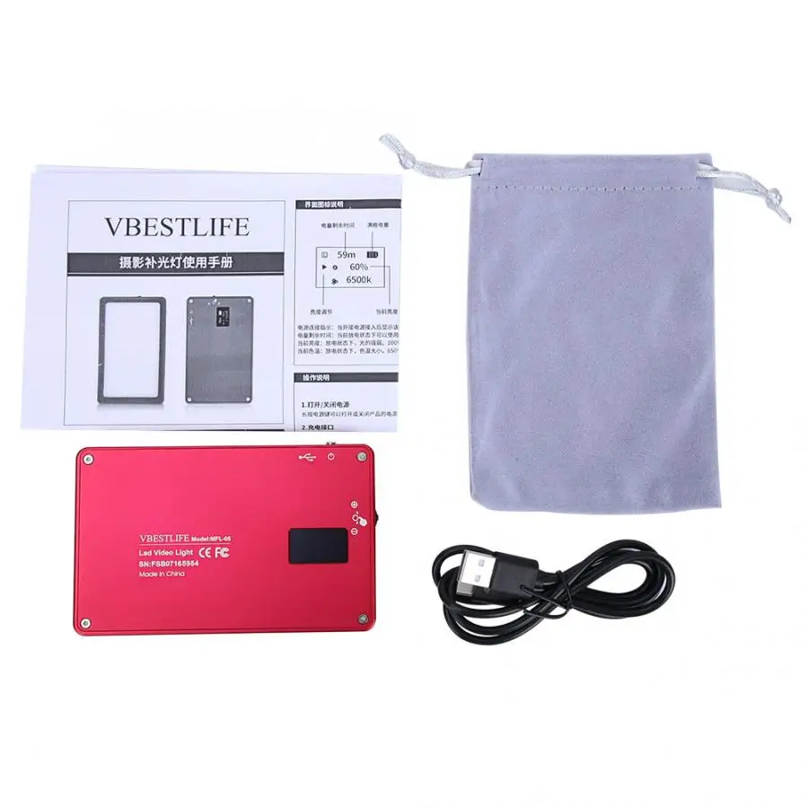 vbestlife MFL-05 мини дисплей OLED Магнитный 3000 K-6500 K Dimmable светодиодный видео заполняющий свет CRI96 - Цвет: Красный