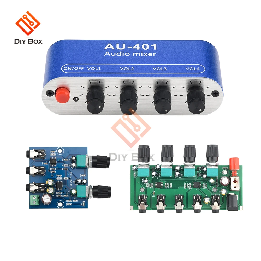 small amplifier DC5-12V Two Channels Four Channels Input One Channel Stereo Output Audio Signal Mixing Board AU-401 DIY Headphones Amplifier digital amplifier