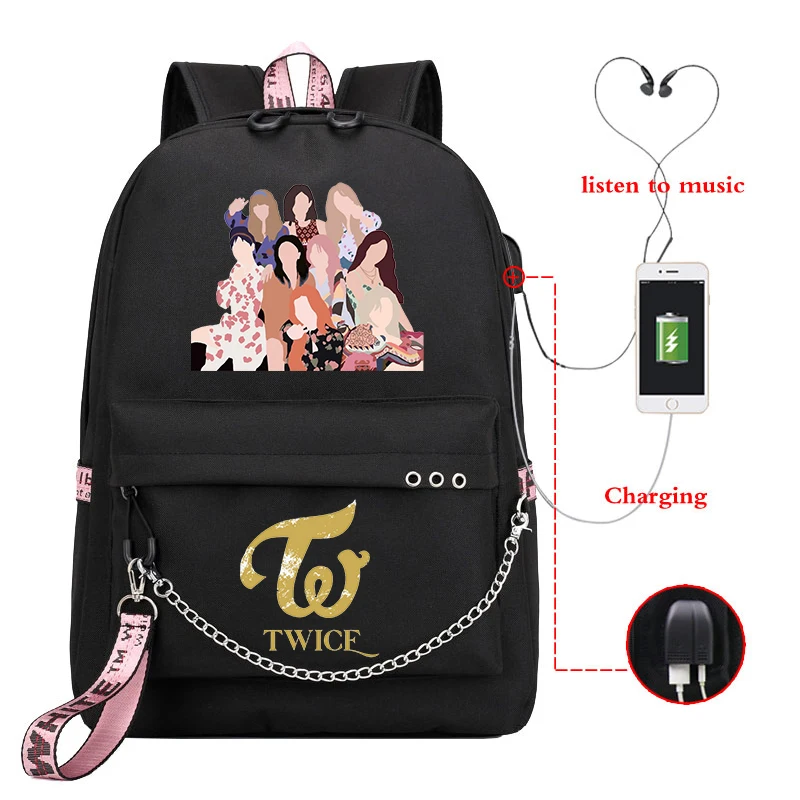 Kpop Twice-mochila escolar MOMO con pintura abstracta, mochilas de escuela para niñas, Plecak, álbum más y más, portátil con USB, mochilas de viaje, 2020