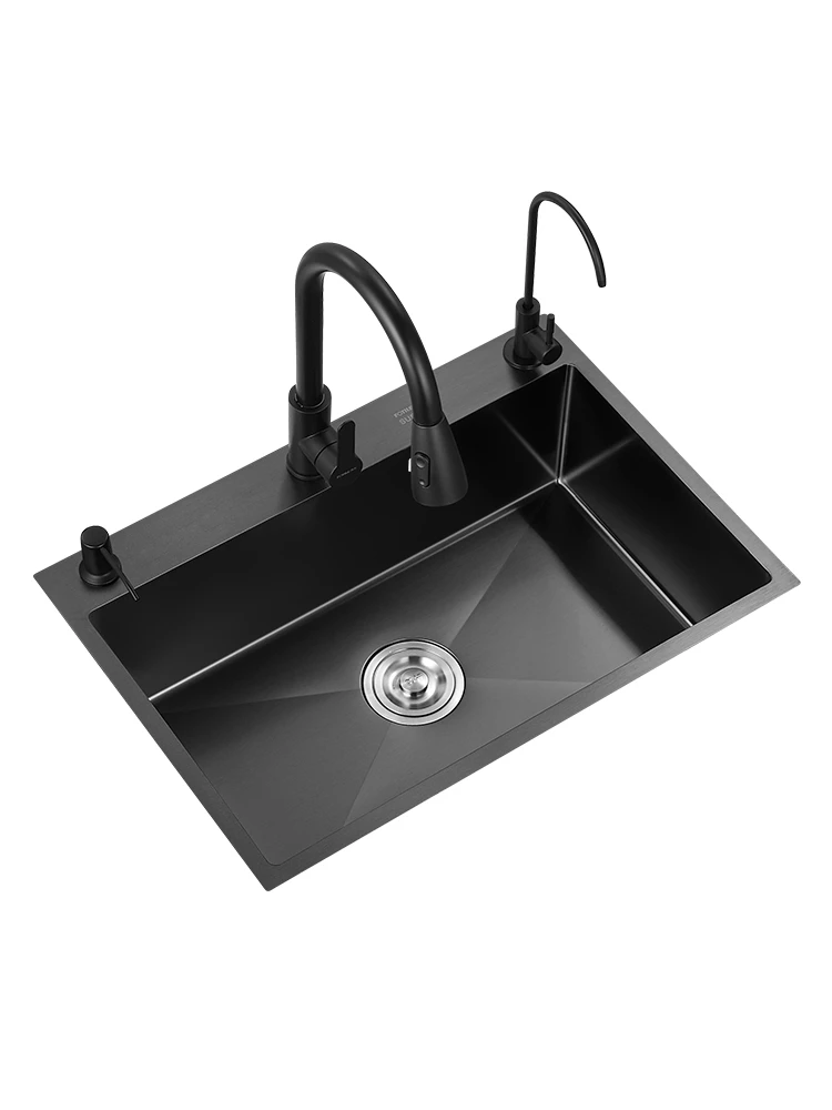 Kitchen Sink 304 Stainless Steel Black Nano Manual Vegetable Washing Basin Single Trough