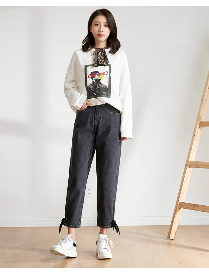 Женские неэластичные джинсы LEIJIJEANS, свободные повседневные черные и серые мытые джинсы с высокой посадкой, новая модель 9149 большого размера