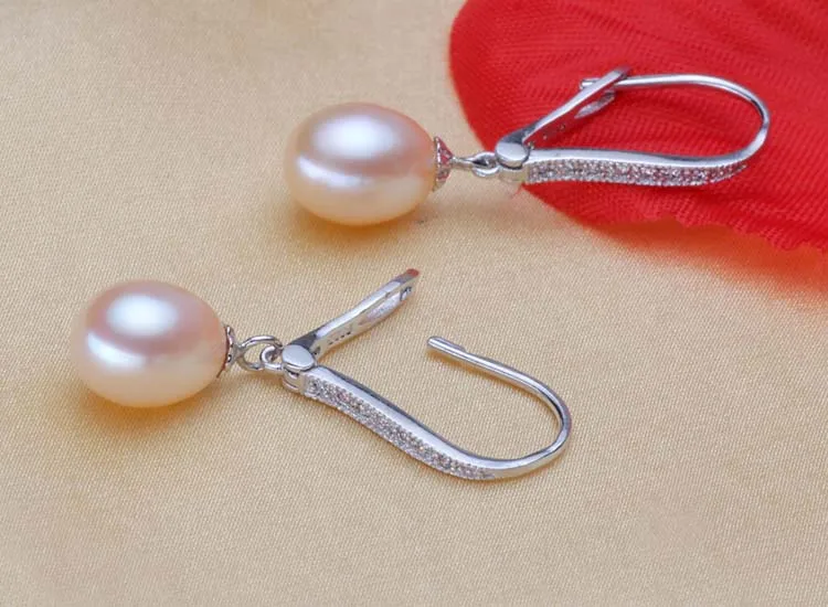 Настоящее 925 пробы серебряные серьги с пресноводным жемчугом, ювелирные изделия, свадебные белые розовые серьги с натуральным жемчугом для девочек, лучший подарок на день рождения - Цвет камня: pink pearl earrings