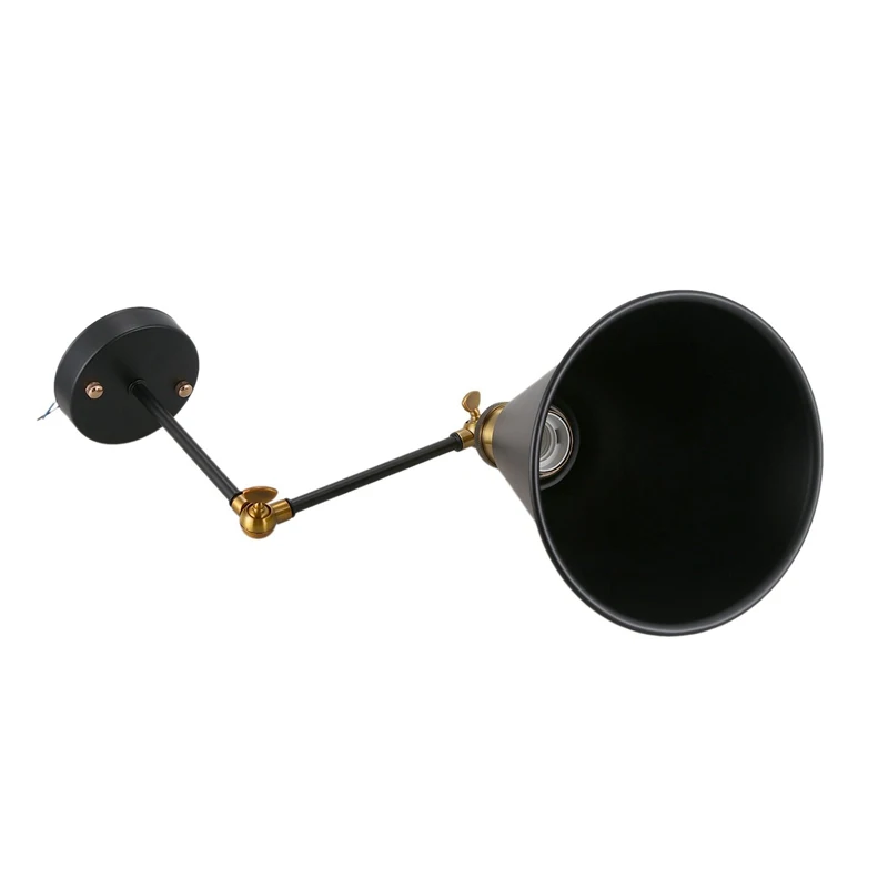 Retro Industrial Edison Simplicity Antique Wall Lamp with Metal Umbrella Shade- Black
