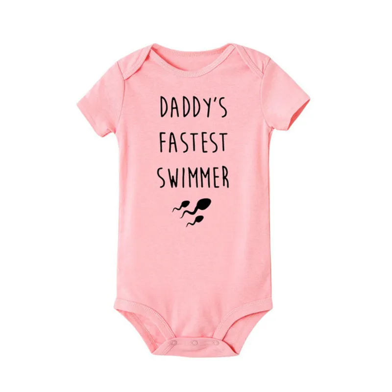Daddy's Fastest Swimmer Letter Printed Funny Newborn Baby Bodysuit Cotton Short Sleeve Body Baby Rompers Boys Girls Cute Oneises