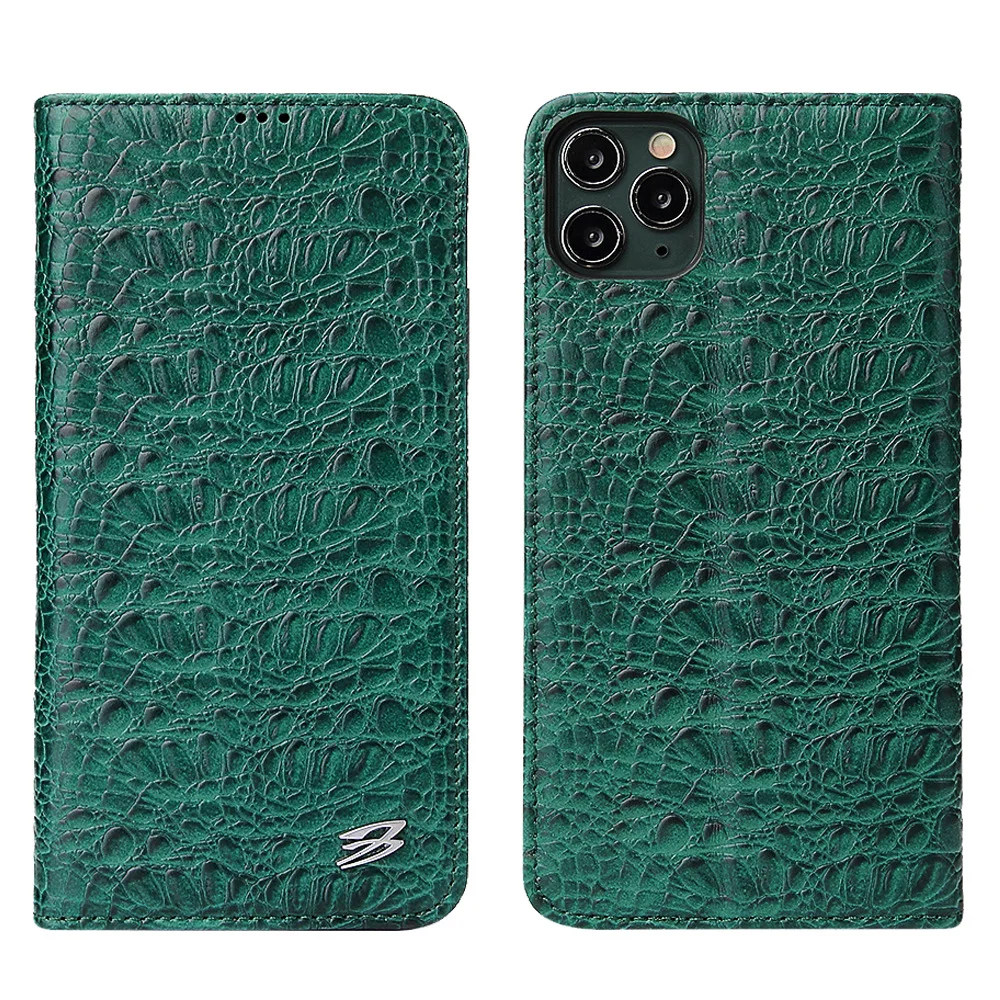 Чехол из натуральной кожи под крокодиловую кожу для iPhone 11 Pro Max 5,8 6,1 6,5 из натуральной воловьей кожи Флип Магнитный чехол-кошелек для iPhone11