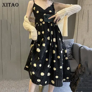 

XITAO 2020 Summer New Women Dress V Neck Polka Dot Print Sexy Dresses Wild Slim Was Thin Women Clothes Fashion Vintage DMY4724
