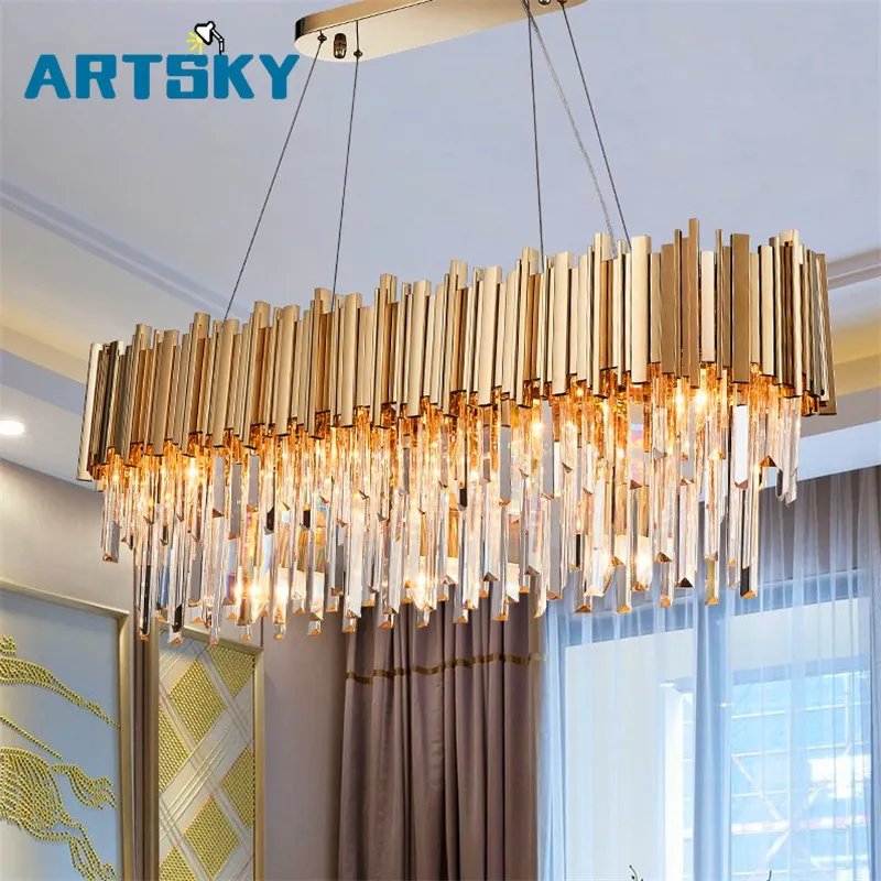 Modern Gold Oval Crystal Chandelier for Living Room Hotels and Cafes
