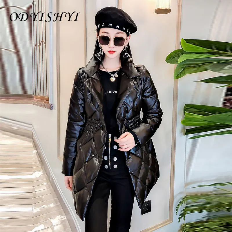 

2020 Winter New Long Sleeved Cotton Coat Ladies Diamond Plaid Wild Fashion Stand Collar Thick Padding Jacket Women Parkas DH364