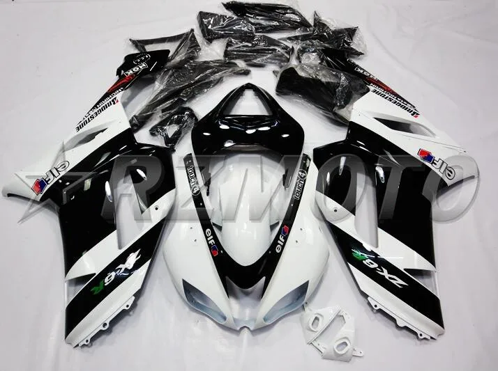 ABS полный обтекатель комплект подходит для Kawasaki ZX6R 2007 2008 мотоцикл Обтекатели ZX-6R 07 08 ниндзя 636 Белый Черный эльф Кузов Набор